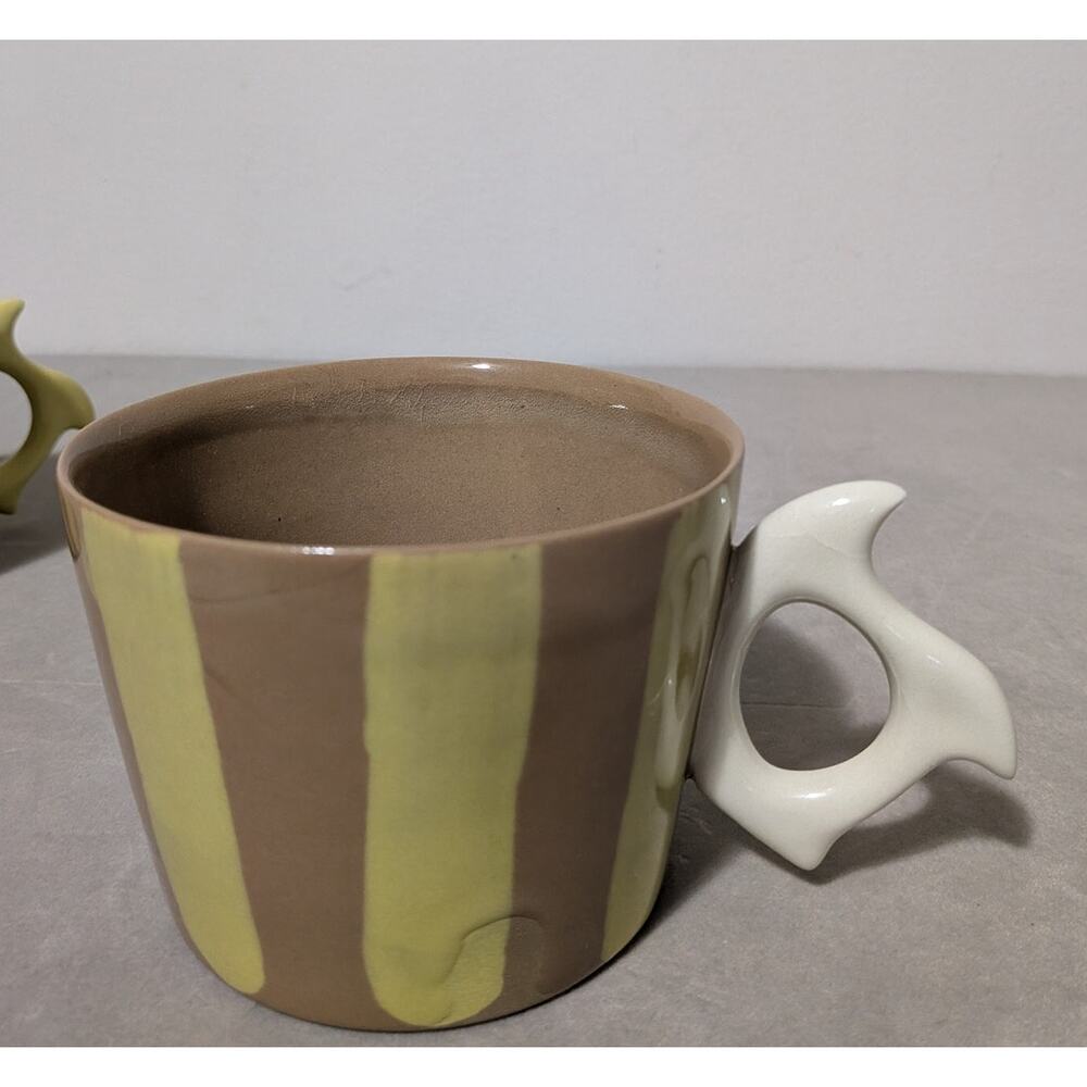 John Quick Penland 2024 Brown & Green Striped Unique Art Pottery Mugs Set Of 2 - Picture 5 of 15